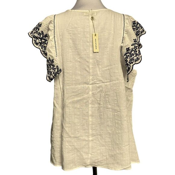 MAX STUDIO White Embroidered Flutter Sleeve Peasant Blouse Pullover 1X NEW - Picture 2 of 5